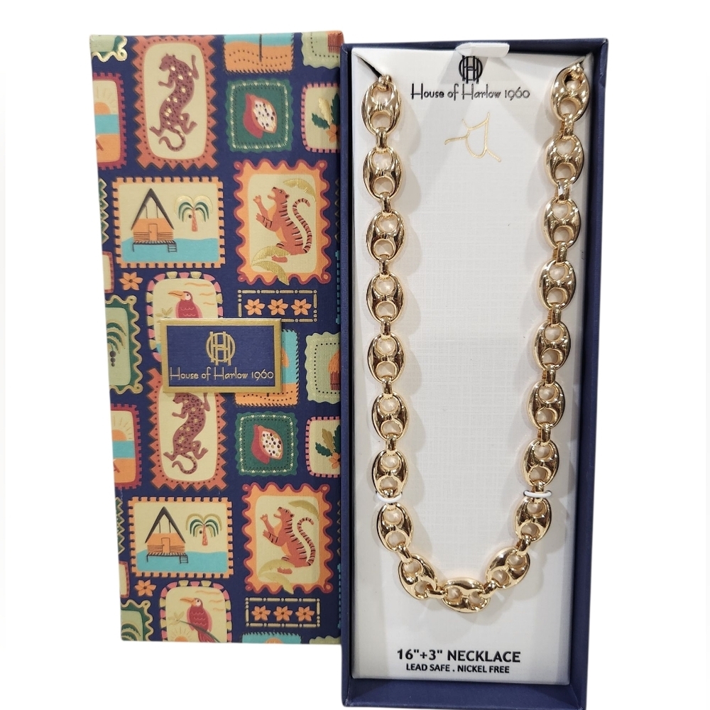 💛▪️House Of Harlow ▪️1960 Beautiful Gold Tone Mariner Puff  16" Link NECKLACE